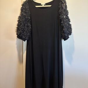 Elegant Black Dress with Floral Sleeves by Laura